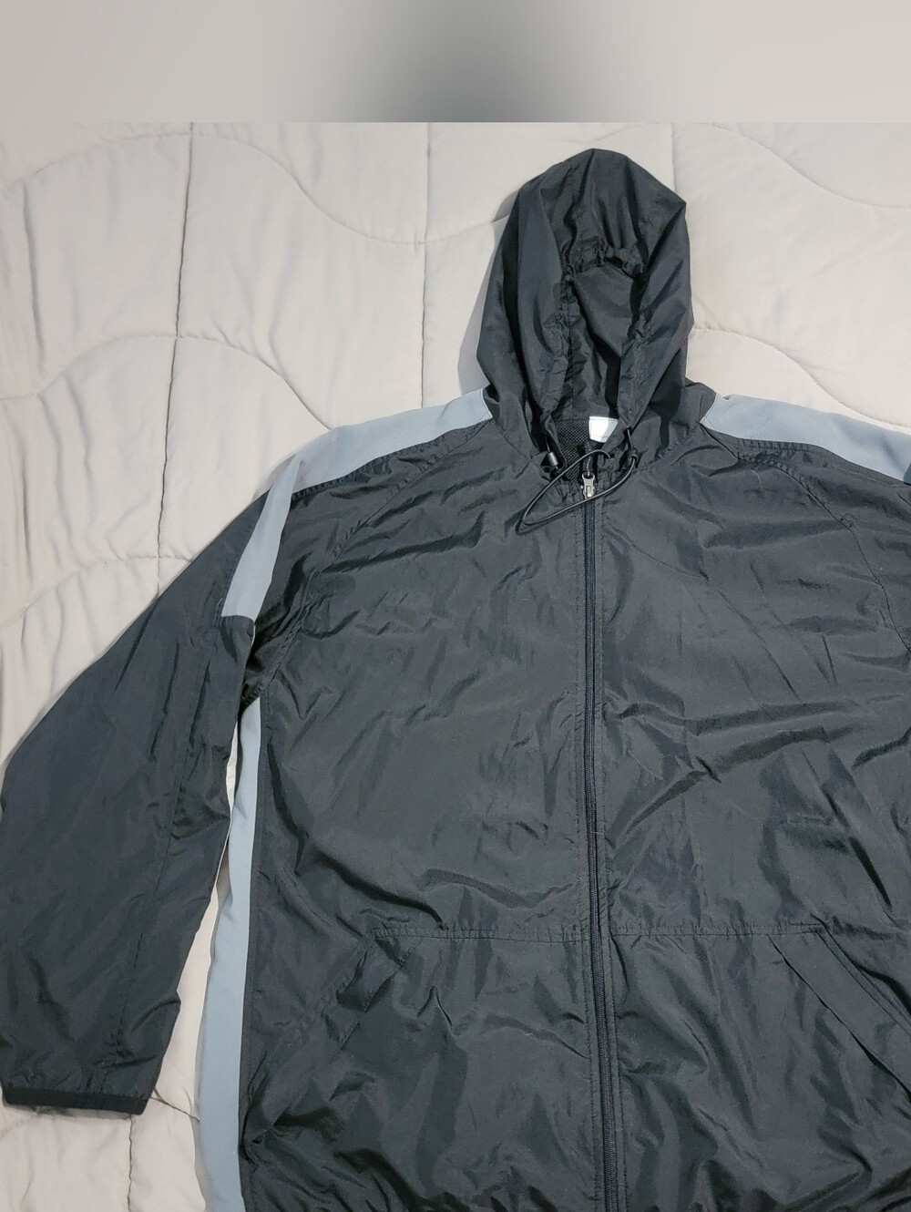 Vintage Pro Spirit Hooded Windbreaker Jacket Black & Grey - Size Large